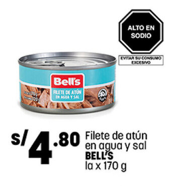 Plaza Vea Filete de atún en agua y sal BELL'S la x 170 g oferta