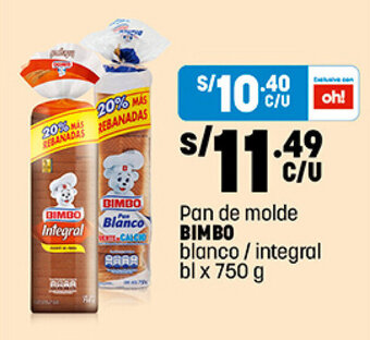 Plaza Vea Pan de molde BIMBO blanco / integral bl x 750 g oferta