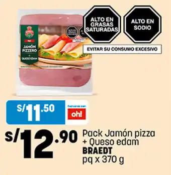 Plaza Vea Pack Jamón pizza + Queso edam BRAEDT pq x 370 g oferta