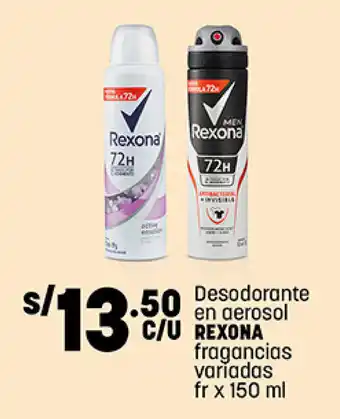 Plaza Vea Desodorante en aerosol C/U REXONA fragancias variadas fr x 150 ml oferta