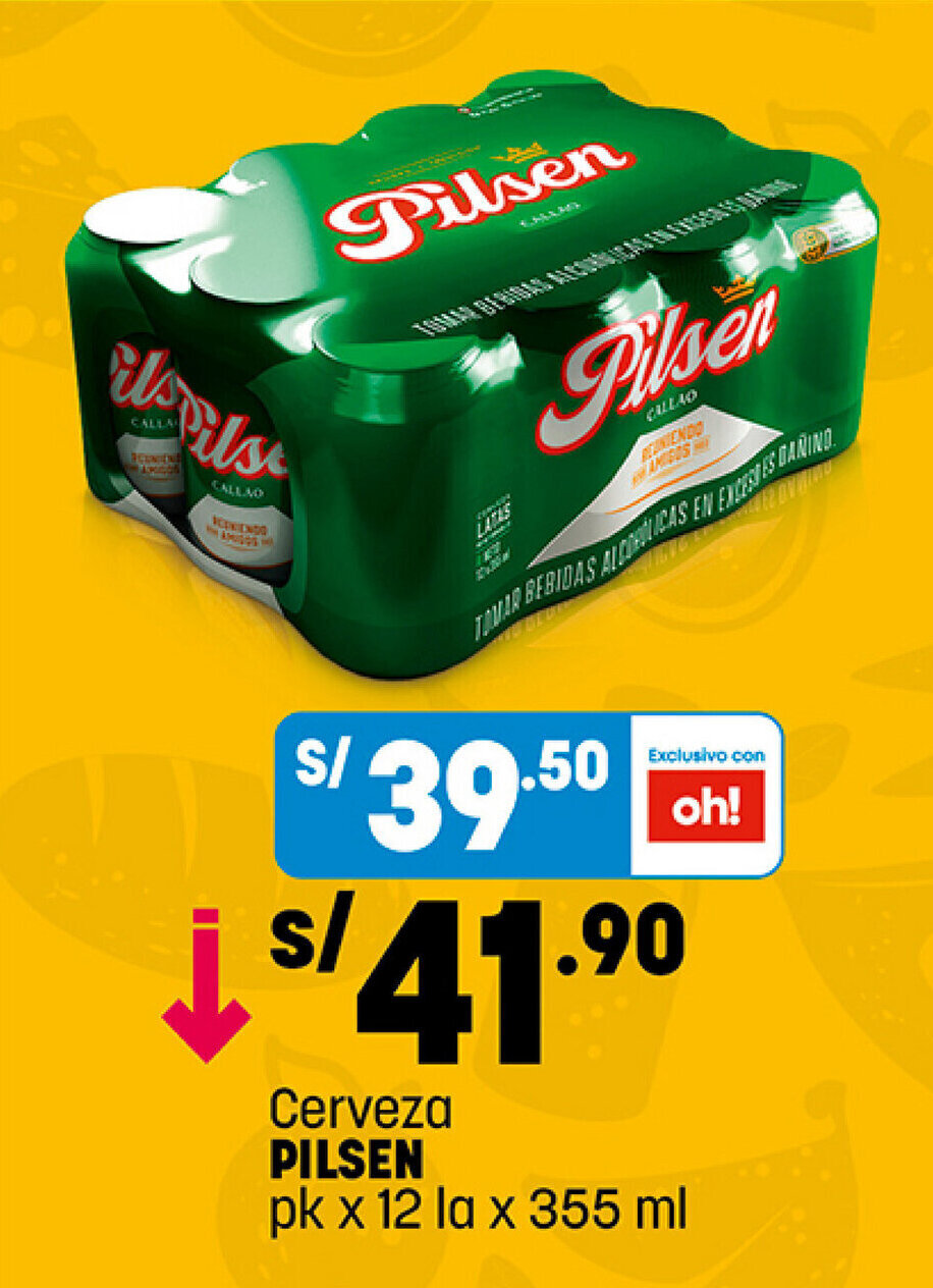 Plaza Vea Cerveza PILSEN pk x 12 la x 355 ml oferta