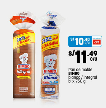 Plaza Vea Pan de molde BIMBO blanco / integral bl x 750 g oferta