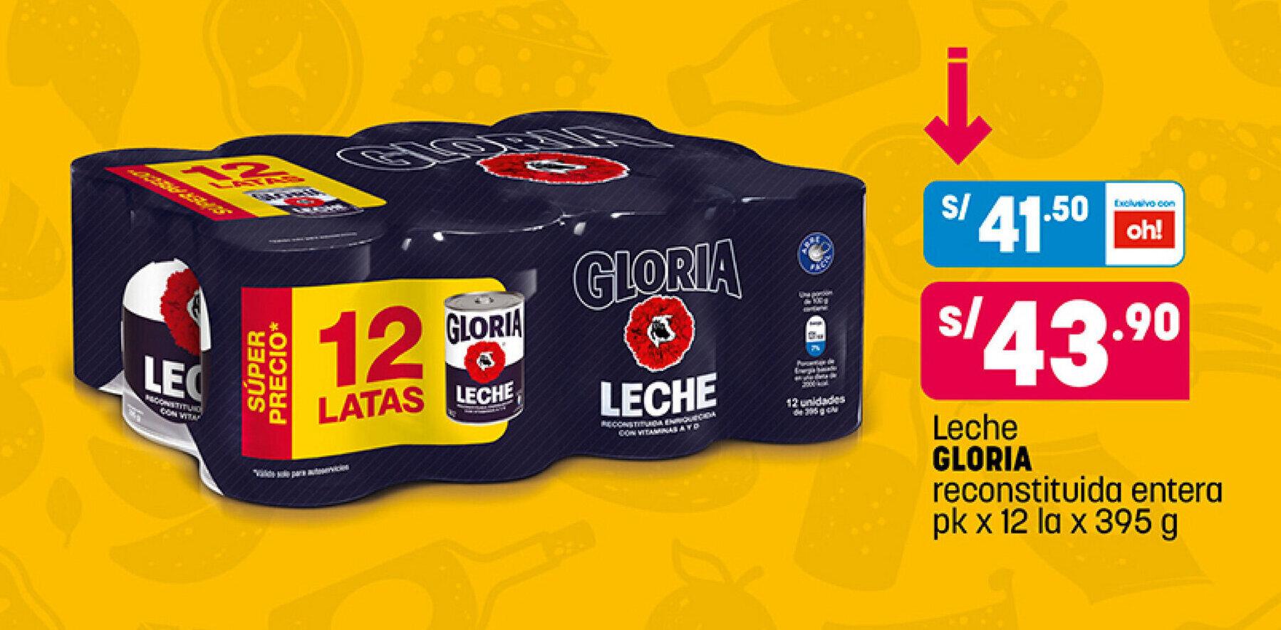 Plaza Vea Leche GLORIA econstituida entera pk x 12 la x 395 g oferta