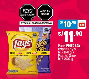 Plaza Vea Pack FRITO LAY Papas Lay's bl x 160 g + Piqueo Snax bl x 200 g oferta