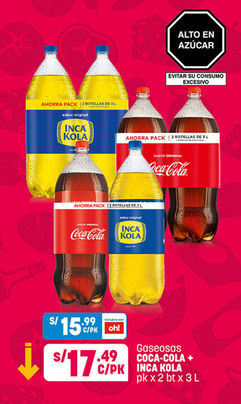Plaza Vea Gaseosas COCA-COLA + INCA KOLA pk x 2 bt x 3 L oferta