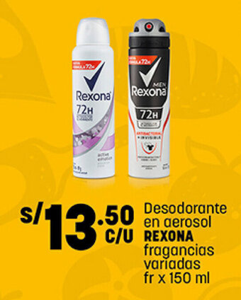 Plaza Vea Desodorante en aerosol REXONA fragancias variadas fr x 150 ml oferta