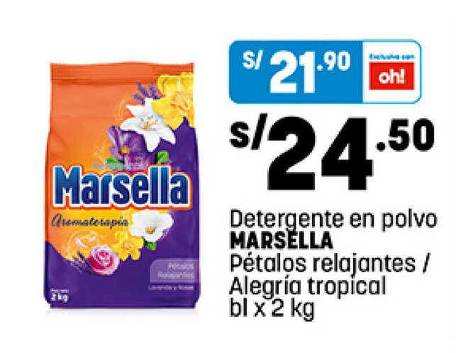 Plaza Vea Detergente en polvo MARSELLA Pétalos relajantes / Alegría tropical bl x 2 kg oferta