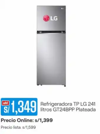 Promart Refrigeradora TP LG 241 litros GT24BPP Plateada oferta