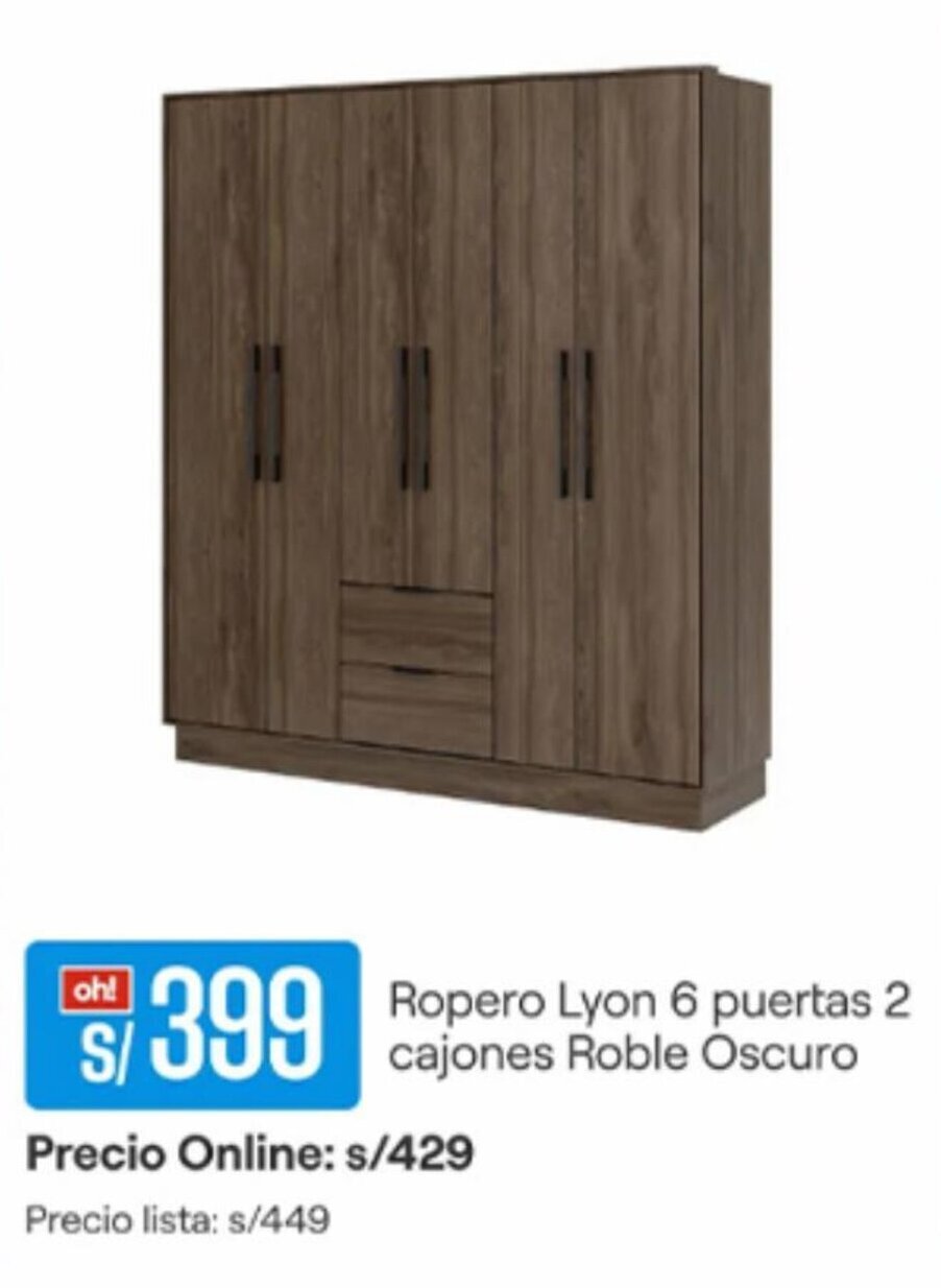 Promart Ropero Lyon 6 puertas 2 cajones Roble oferta
