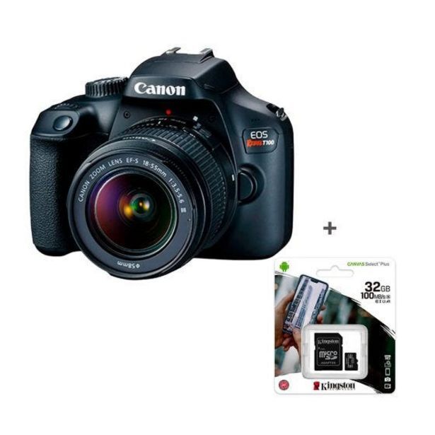 Hiraoka Cámara digital canon rebel t100 1855dc 18mp + tarjeta micro sd kingston 32gb canvas select plus oferta