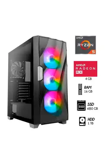 Tiendas EFE Computadora pc gamer ryzen 5-5th ram 16gb 1tb + ssd 480gb video rx 550 4gb case led oferta