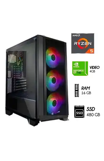 Tiendas EFE Cpu gamer amd ryzen 5 16gb 480gb ssd nvidia gt730 4gb case 550w oferta