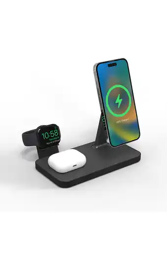 Tiendas EFE Base de carga inalámbrica mophie snap+ 3 en 1 compatible con magsafe de hasta 15w negro oferta