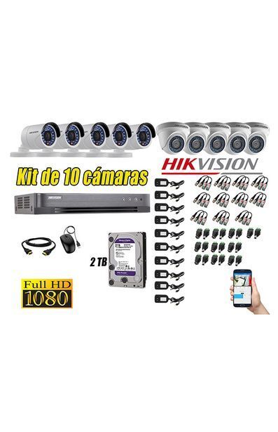 Tiendas EFE Kit hikvision 10 cámaras de seguridad full hd 1080p + disco 2tb oferta
