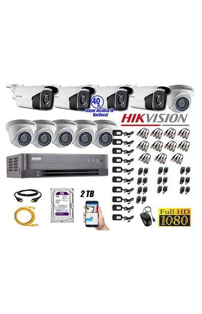 Tiendas EFE Kit hikvision 10 cámaras de seguridad full hd 1080p con mayor alcance varifocal + disco 2tb oferta