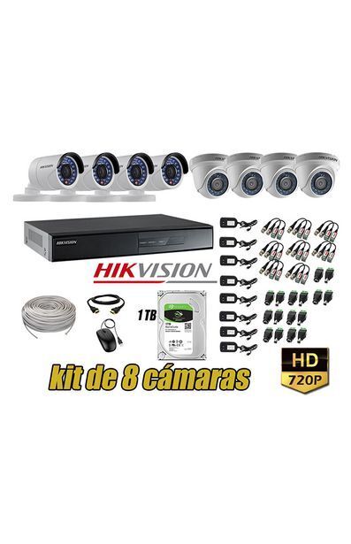 Tiendas EFE Kit hikvision 8 cámaras de seguridad hd 720p p2p + disco 1tb oferta