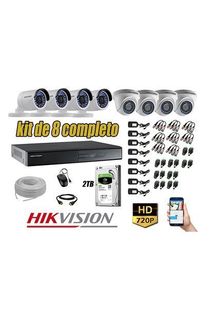 Tiendas EFE Kit hikvision 8 cámaras de seguridad hd 720p p2p + disco 2tb oferta