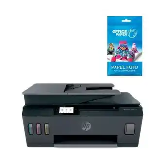 Hiraoka Impresora multifuncional hp smart tank 530 plus adf + papel foto adhesivo brillante 120g x 25 hojas jumbo oferta