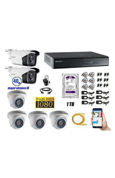 Tiendas EFE Kit hikvision 6 cámaras de seguridad it 3f full hd 1080p p2p con mayor alcance + disco 1tb oferta