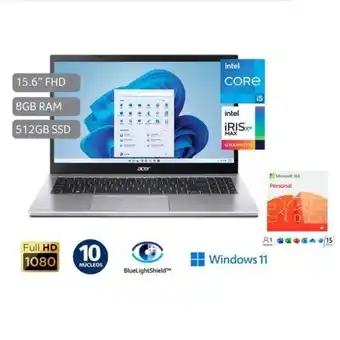 Hiraoka Laptop acer aspire 3 de 15.6, modelo a315-59-51a0, procesador intel core i5 (12va generación), 8gb ram, 512gb de disco sólido oferta