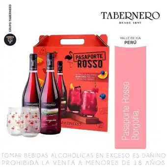 Metro Vino tinto borgoña tabernero pack 2 botellas de 750ml c/u + 2 vasos de vidrio oferta