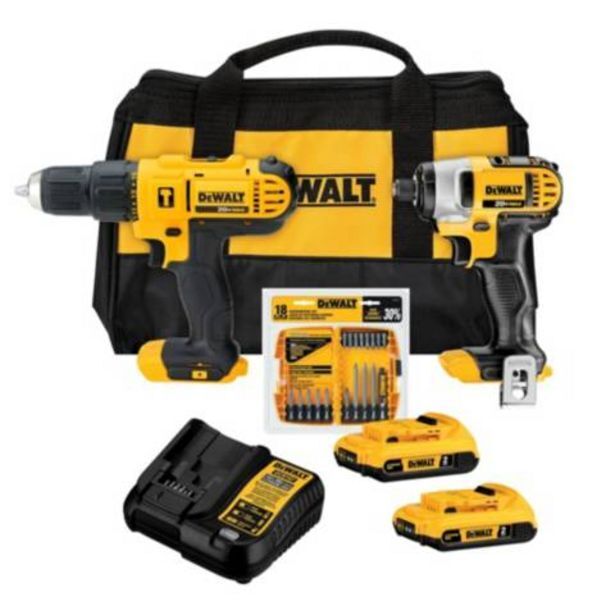 Maestro Taladro percutor inalambrico 1/2 20v + atornillador impacto inalambrico 1/4 20v + 18 accesorios dck222d2 +2 bat + carg + male oferta