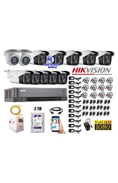 Tiendas EFE Kit hikvision 12 cámaras de seguridad full hd 1080p con mayor alcance varifocal + disco 2tb oferta