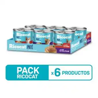 Tottus Comida húmedo para gatos ricocat adulto sabor salmón atún y pescado 6 unidades oferta