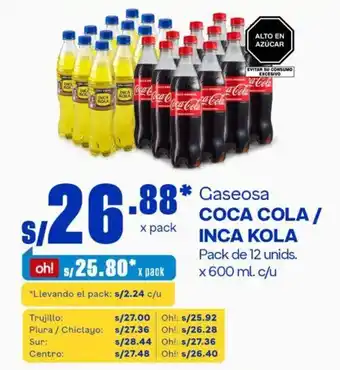 Makro Gaseosa COCA COLA / INCA KOLA Pack de 12 unids. x 600 ml. c/u oferta