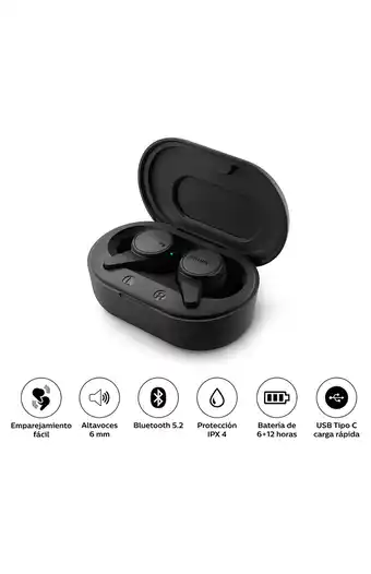 Tiendas EFE Audifonos true wireless philips bluetooth tat1207 negro oferta
