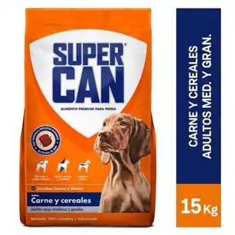 Tottus Comida para perros supercan adultos medianos y grandes sabor carne y cereales de 15 kg oferta