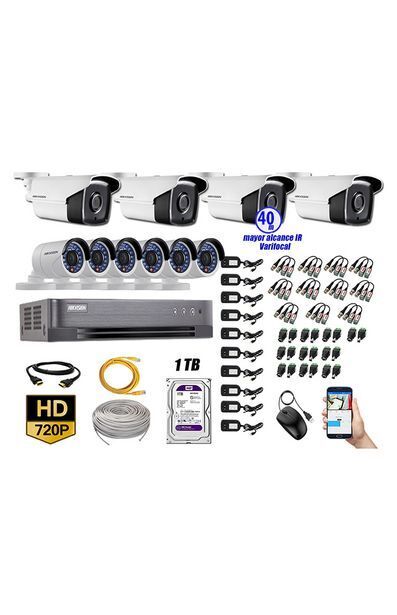 Tiendas EFE Cámaras de seguridad exterior varifocal kit 10 hikvision hd 720p + disco 1tb oferta