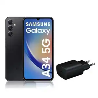 Hiraoka Celular libre samsung galaxy a34 5g 6.6 128gb 6gb ram black + cargador de pared samsung 25w ep-ta800nbegww oferta