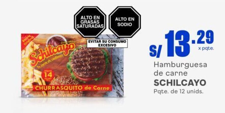 Makro Hamburguesa de carne SCHILCAYO Pqte. de 12 unids. oferta