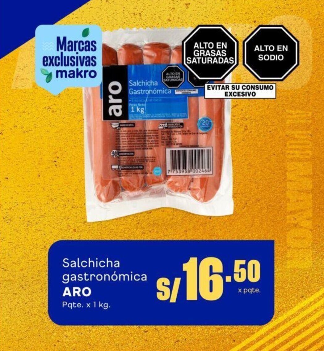 Makro Salchicha gastronómica ARO Pqte. x 1 kg. oferta