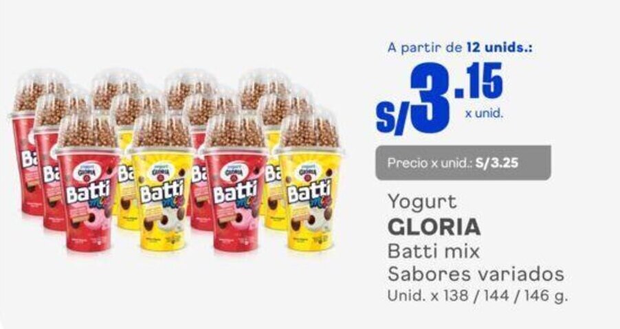 Makro Yogurt GLORIA Batti mix Sabores variados Unid. x 138 / 144 / 146 g. oferta