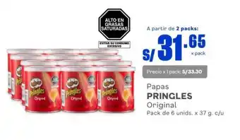 Makro Papas PRINGLES Original Pack de 6 unids. x 37 g. c/u oferta