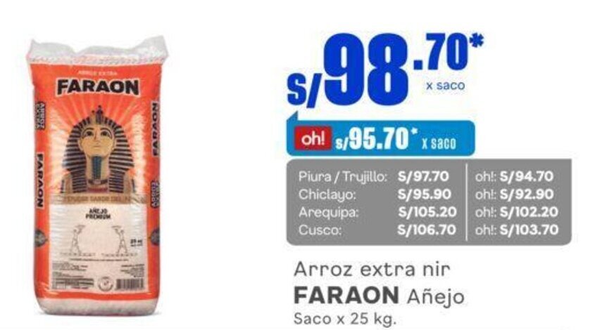 Makro Arroz extra nir FARAON Añejo Saco x 25 kg. oferta