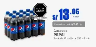 Makro Gaseosa PEPSI Pack de 15 unids. x 355 ml. c/u oferta
