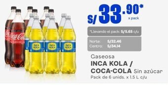 Makro Gaseosa INCA KOLA / COCA-COLA Sin azúcar Pack de 6 unids. x 1.5 L c/u oferta