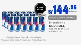 Makro Energizante RED BULL Plancha de 24 latas x 250 ml. c/u oferta