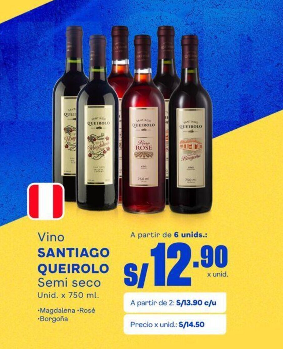 Makro Vino SANTIAGO QUEIROLO  Semi seco Unid. x 750 ml. oferta