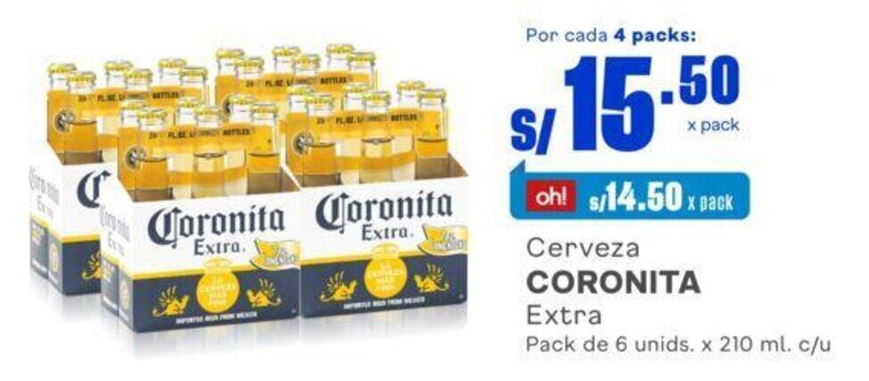 Makro Cerveza CORONITA Extra Pack de 6 unids. x 210 ml. c/u oferta