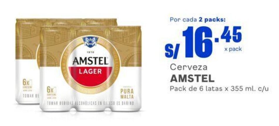 Makro Cerveza AMSTEL Pack de 6 latas x 355 ml. c/u oferta