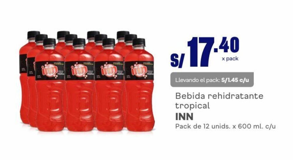 Makro Bebida rehidratante tropical INN Pack de 12 unids. x 600 ml. c/u oferta