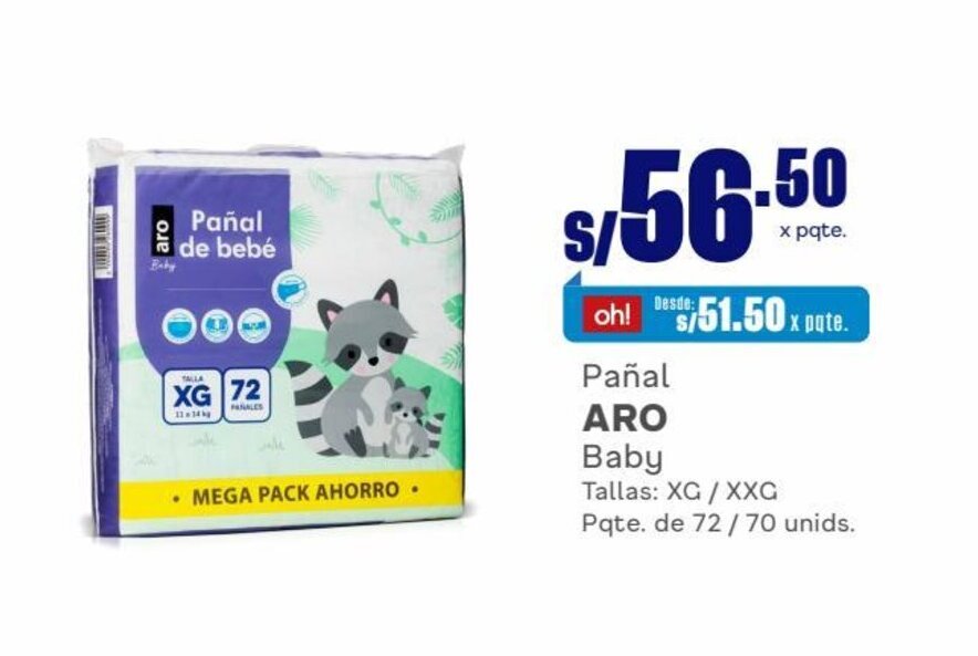 Makro Pañal ARO Baby Tallas: XG / XXG Pqte. de 72 / 70 unids. oferta