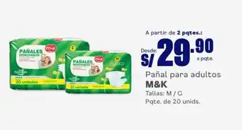 Makro Pañal para adultos M&K Tallas: M / G Pqte. de 20 unids. oferta