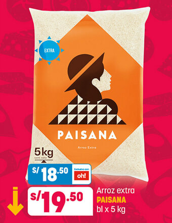 Plaza Vea Arroz extra PAISANA bl x 5 kg oferta