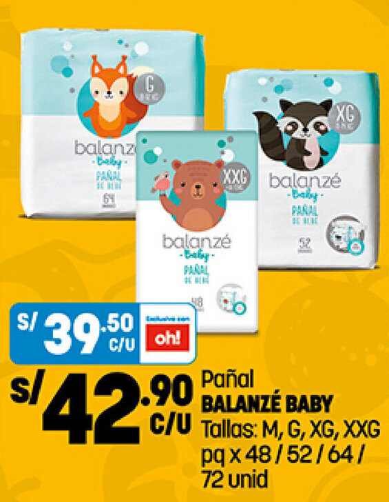 Plaza Vea Pañal BALANZÉ BABY Tallas: M, G, XG, XXG pq x 48 / 52 / 64 / 72 unid oferta