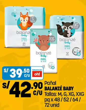Plaza Vea Pañal BALANZÉ BABY Tallas: M, G, XG, XXG pq x 48 / 52 / 64 / 72 unid oferta